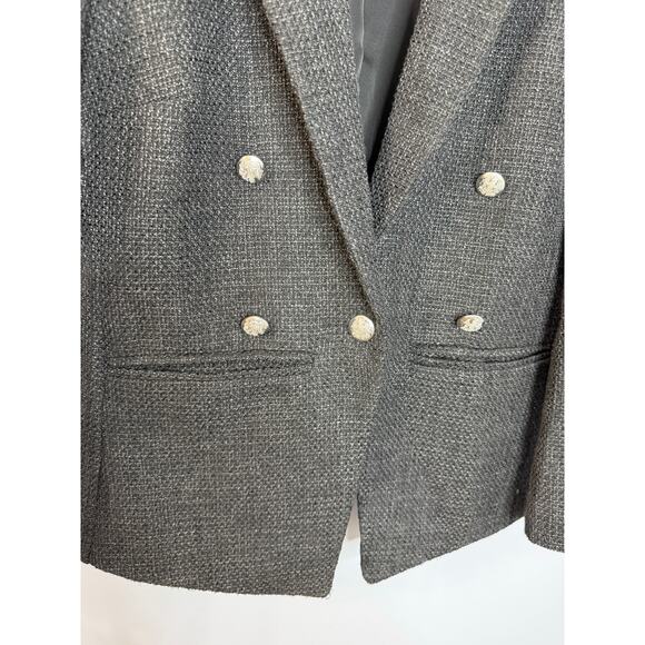 Central Park West Clarke Tweed Double Breasted Blazer Women's M Charcoal Black - Picture 5 of 15